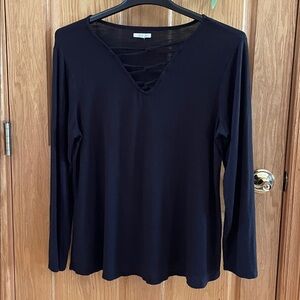 Maurices Black Long Sleeve Criss-Cross V-Neck Top
